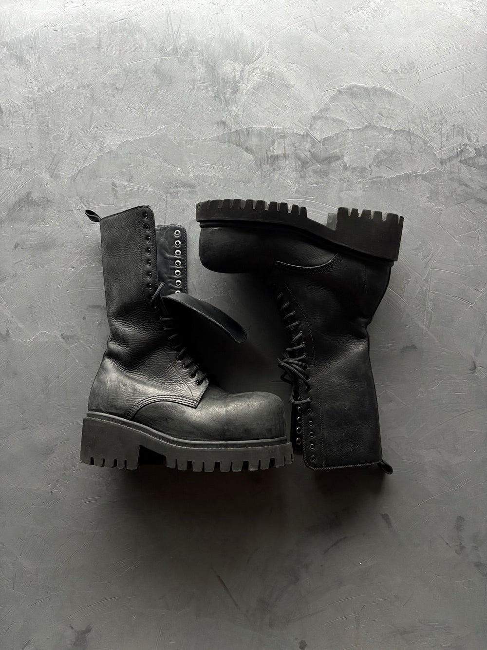Balenciaga Stomper Hi-Top Leather Boots