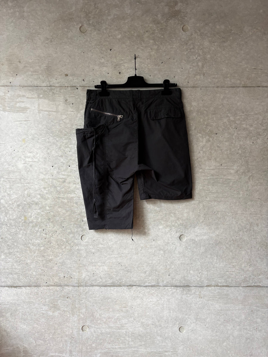 Deconstructed Asymmetric Cotton/Linen Shorts, back view