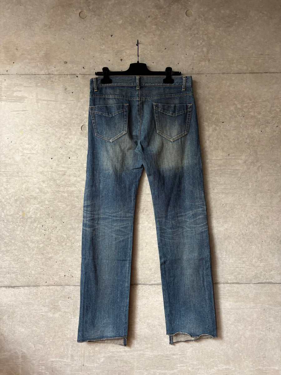Faded Blue Long Flare Denim Pants, back view