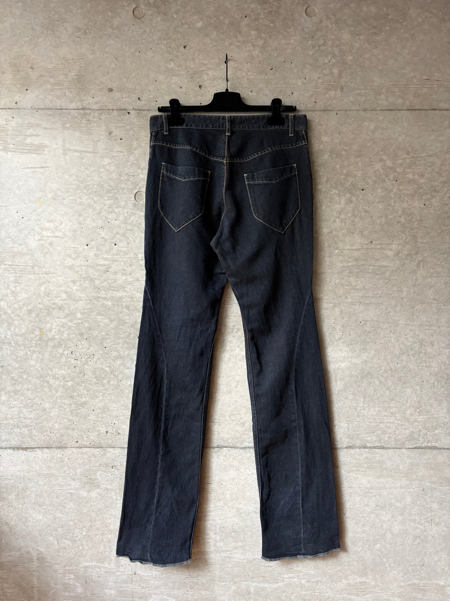 Indigo Long Flare Denim Pants, back view