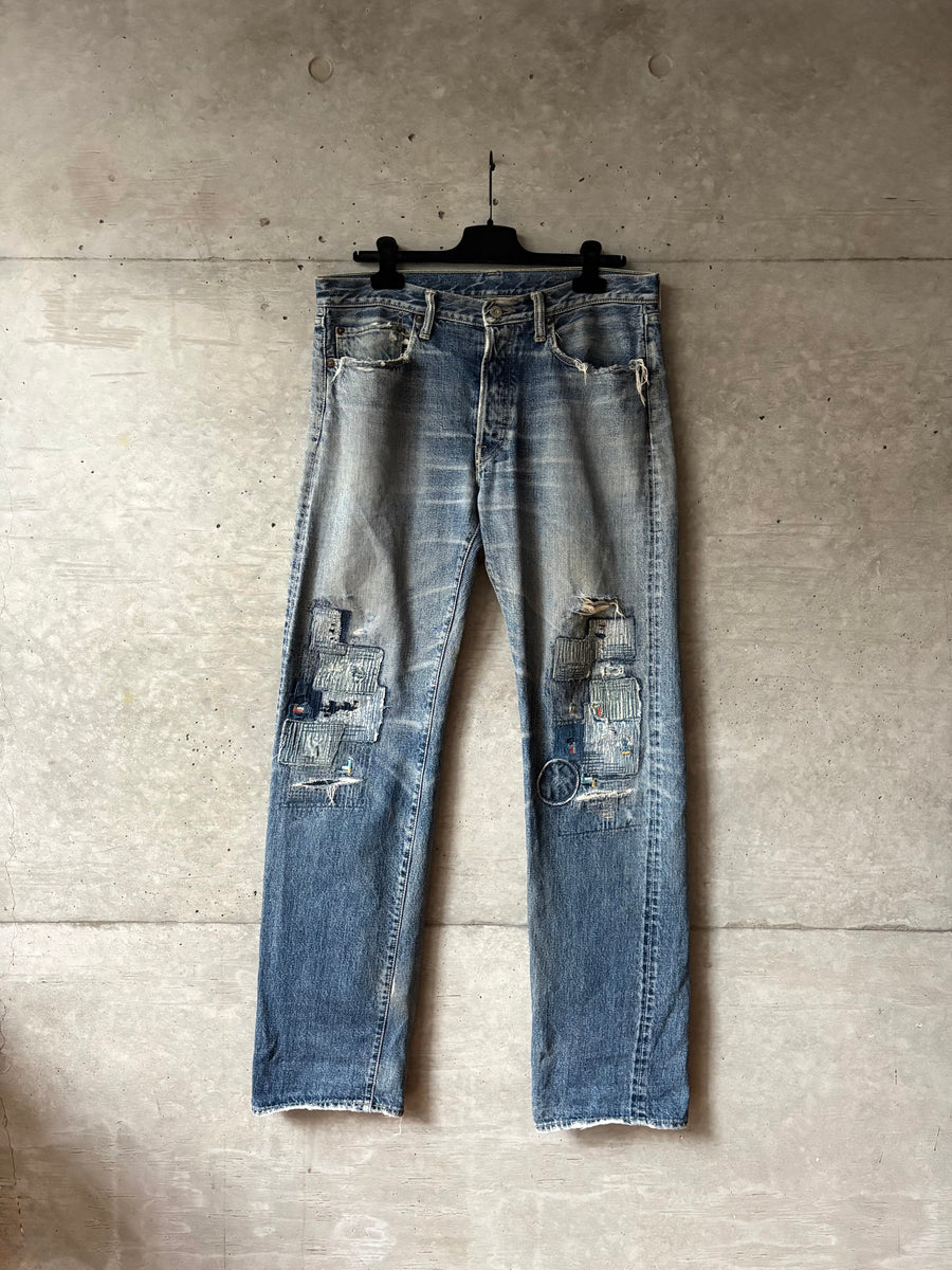 Distressed Patched Denim Pants