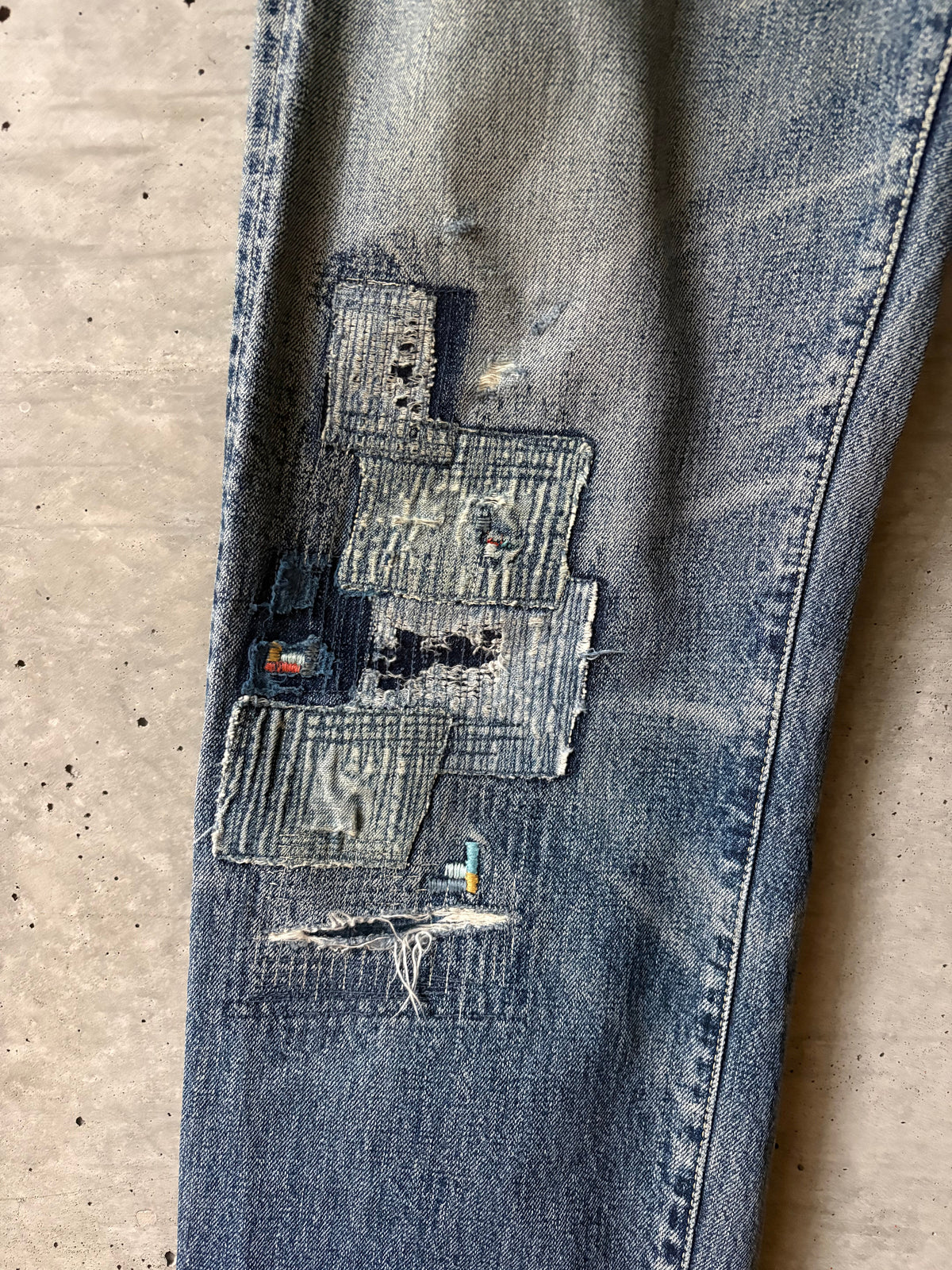 Distressed Patched Denim Pants