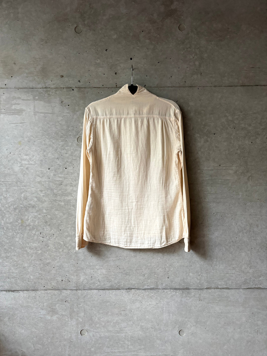 Women's High Collar Cream Shirt, back view