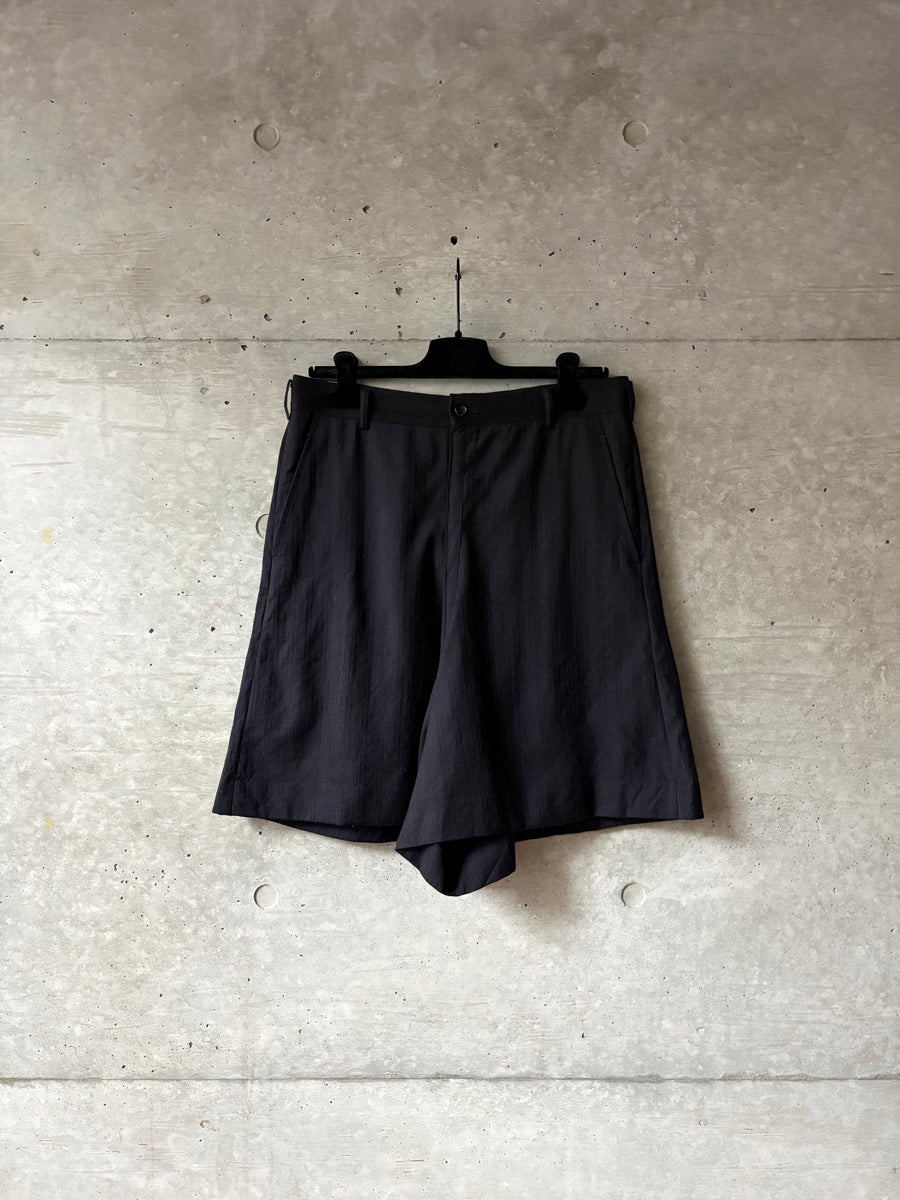 Striped Navy Wool Shorts, back view