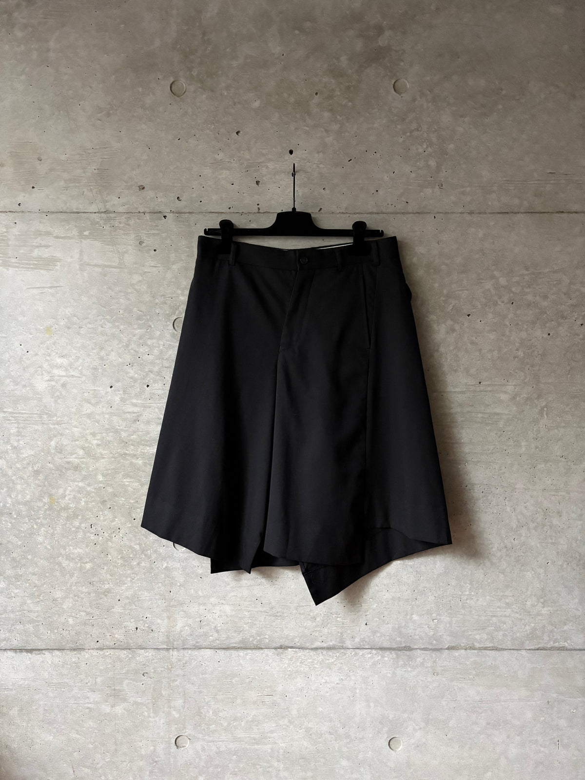 Black Wool Asymmetrical Shorts