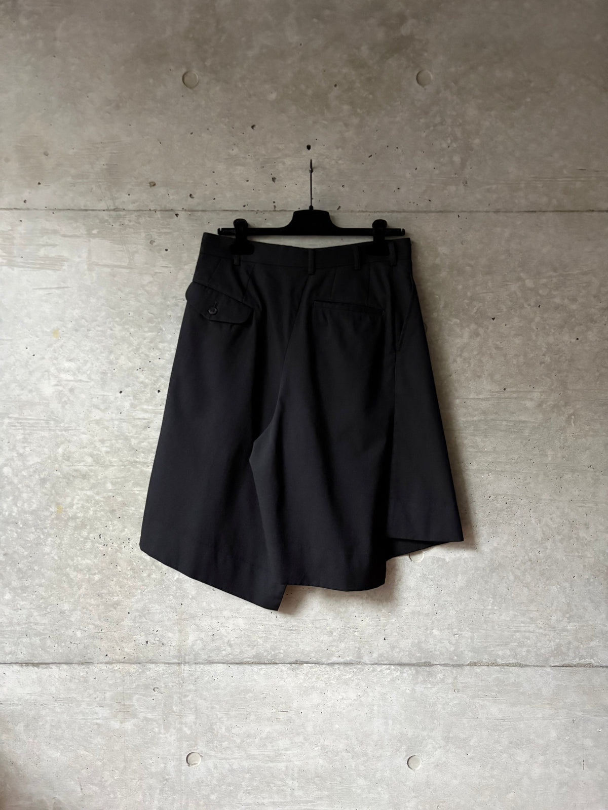 Black Wool Asymmetrical Shorts