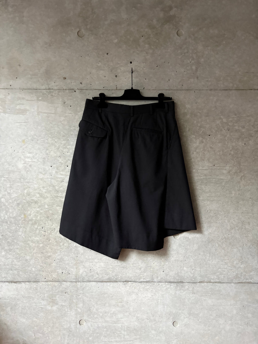Black Wool Asymmetrical Shorts, back view