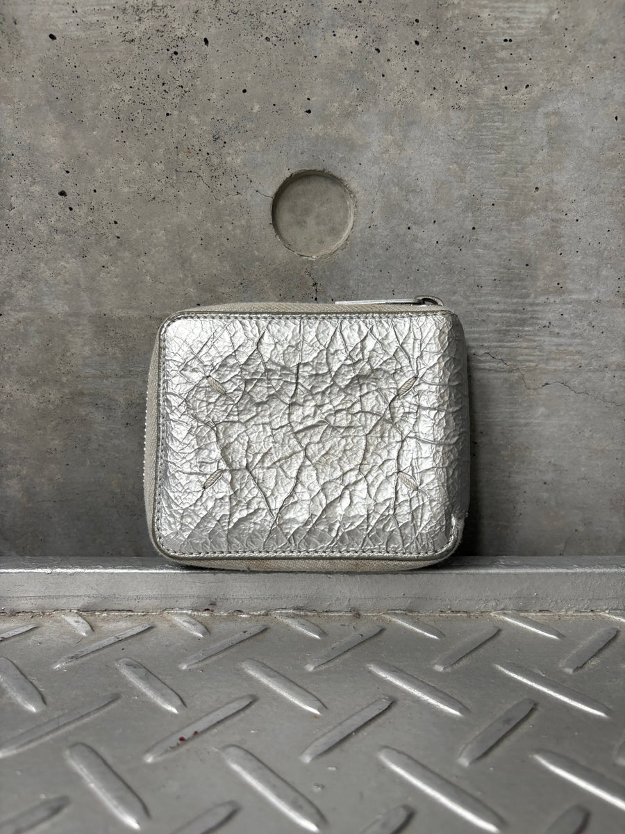 Silver Cracked Paint Leather Zip Wallet, back view
