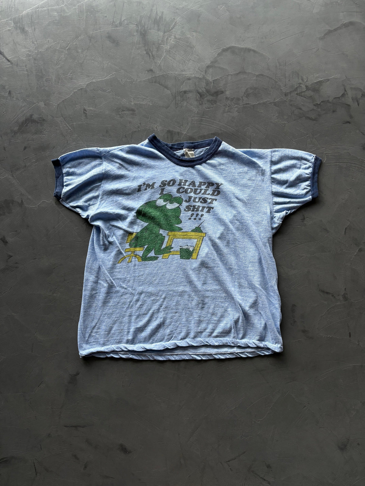 Graphic Ringer "So Happy I Could Shit" Blue T-Shirt