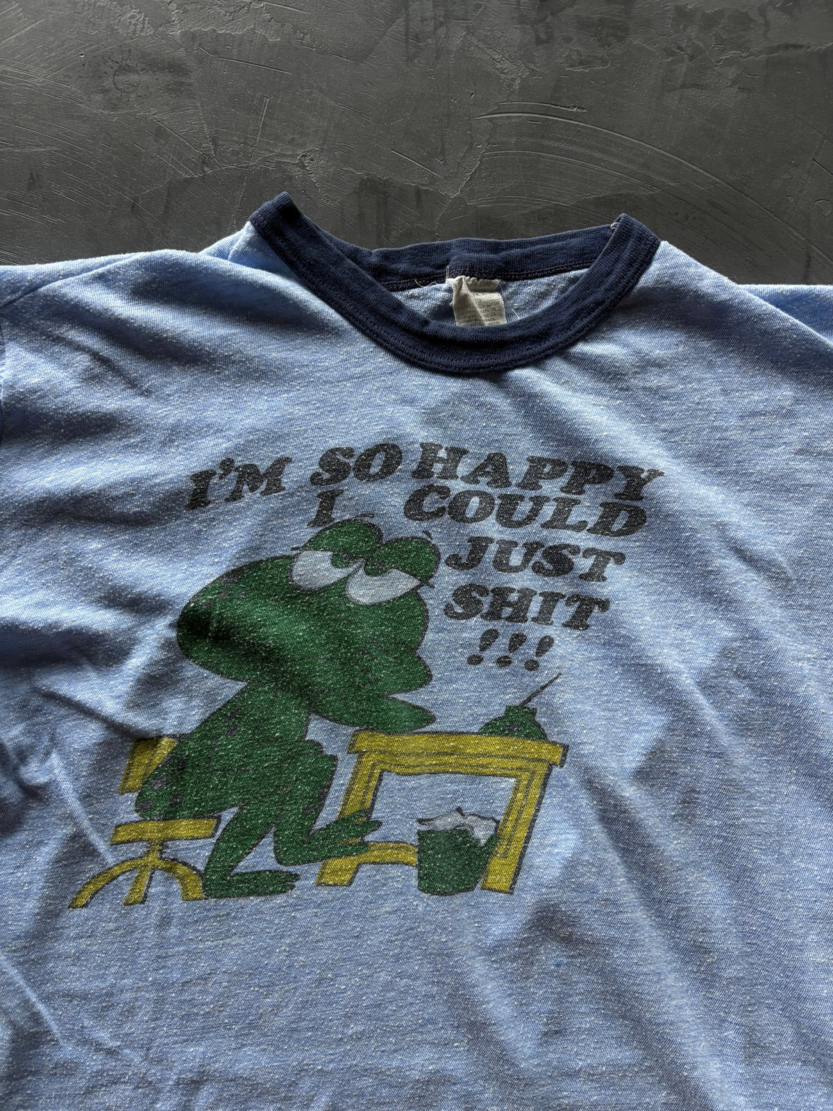 Graphic Ringer "So Happy I Could Shit" Blue T-Shirt